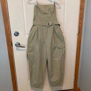 Zara Strapless Cargo Jumpsuit Light Khaki Green Women Size L